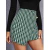 imageOYOANGLE Womens High Waist Work Houndstooth Print Asymmetrical Button Elegant Bodycon Mini Short SkirtsGreen