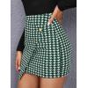 imageOYOANGLE Womens High Waist Work Houndstooth Print Asymmetrical Button Elegant Bodycon Mini Short SkirtsGreen