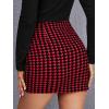 imageOYOANGLE Womens High Waist Work Houndstooth Print Asymmetrical Button Elegant Bodycon Mini Short SkirtsRed and Black