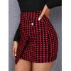 imageOYOANGLE Womens High Waist Work Houndstooth Print Asymmetrical Button Elegant Bodycon Mini Short SkirtsRed and Black