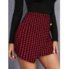 imageOYOANGLE Womens High Waist Work Houndstooth Print Asymmetrical Button Elegant Bodycon Mini Short SkirtsRed and Black