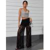 imageOYOANGLE Womens Lace Sheer Elastic Waist Wide Leg Pants See Through Long Trousers Party ClubwearBlack