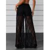 imageOYOANGLE Womens Lace Sheer Elastic Waist Wide Leg Pants See Through Long Trousers Party ClubwearBlack