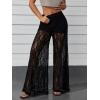 imageOYOANGLE Womens Lace Sheer Elastic Waist Wide Leg Pants See Through Long Trousers Party ClubwearBlack