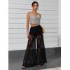imageOYOANGLE Womens Lace Sheer Elastic Waist Wide Leg Pants See Through Long Trousers Party ClubwearBlack