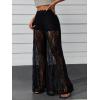 imageOYOANGLE Womens Lace Sheer Elastic Waist Wide Leg Pants See Through Long Trousers Party ClubwearBlack