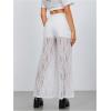 imageOYOANGLE Womens Lace Sheer Elastic Waist Wide Leg Pants See Through Long Trousers Party ClubwearWhite