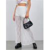 imageOYOANGLE Womens Lace Sheer Elastic Waist Wide Leg Pants See Through Long Trousers Party ClubwearWhite