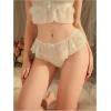 imageOYOANGLE Womens Lace Sheer Ruffle Thong Panties Bowknot Mid Rise Comfortable UnderwearWhite
