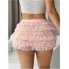 imageOYOANGLE Womens Lace Trim Ruffle Shorts Cute Elastic Low Waist Pumpkin Pants Bow Layered Y2K PettipantsPink