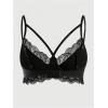 imageOYOANGLE Womens Leather Lace Trim Underwire Bra Lingerie Cut Out Strappy Push Up Goth BraletteBlack