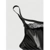 imageOYOANGLE Womens Leather Lace Trim Underwire Bra Lingerie Cut Out Strappy Push Up Goth BraletteBlack