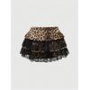 imageOYOANGLE Womens Leopard Print Contrast Lace Mini Skirt Elastic Waist Ruffled Tiered Y2K SkirtsMulticolor