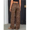 imageOYOANGLE Womens Leopard Print Elastic High Waist Long Pants Cheetah Printed Wide Leg Loose Trousers with PocketsBrown Black