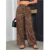 imageOYOANGLE Womens Leopard Print Elastic High Waist Long Pants Cheetah Printed Wide Leg Loose Trousers with PocketsBrown Black