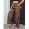 imageOYOANGLE Womens Leopard Print Elastic High Waist Long Pants Cheetah Printed Wide Leg Loose Trousers with PocketsBrown Black