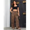 imageOYOANGLE Womens Leopard Print Elastic High Waist Long Pants Cheetah Printed Wide Leg Loose Trousers with PocketsBrown Black