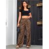 imageOYOANGLE Womens Leopard Print Elastic High Waist Long Pants Cheetah Printed Wide Leg Loose Trousers with PocketsBrown Black