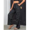imageOYOANGLE Womens Leopard Print Elastic High Waist Long Pants Cheetah Printed Wide Leg Loose Trousers with PocketsDark Grey