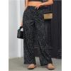 imageOYOANGLE Womens Leopard Print Elastic High Waist Long Pants Cheetah Printed Wide Leg Loose Trousers with PocketsDark Grey