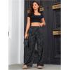 imageOYOANGLE Womens Leopard Print Elastic High Waist Long Pants Cheetah Printed Wide Leg Loose Trousers with PocketsDark Grey