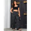 imageOYOANGLE Womens Leopard Print Elastic High Waist Long Pants Cheetah Printed Wide Leg Loose Trousers with PocketsDark Grey