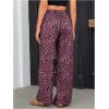 imageOYOANGLE Womens Leopard Print Elastic High Waist Long Pants Cheetah Printed Wide Leg Loose Trousers with PocketsHot Pink