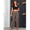 imageOYOANGLE Womens Leopard Print Elastic High Waist Long Pants Cheetah Printed Wide Leg Loose Trousers with PocketsKhaki