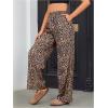 imageOYOANGLE Womens Leopard Print Elastic High Waist Long Pants Cheetah Printed Wide Leg Loose Trousers with PocketsKhaki