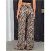imageOYOANGLE Womens Leopard Print Elastic High Waist Long Pants Cheetah Printed Wide Leg Loose Trousers with PocketsLight Brown