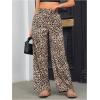 imageOYOANGLE Womens Leopard Print Elastic High Waist Long Pants Cheetah Printed Wide Leg Loose Trousers with PocketsLight Brown