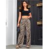 imageOYOANGLE Womens Leopard Print Elastic High Waist Long Pants Cheetah Printed Wide Leg Loose Trousers with PocketsLight Brown