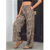 imageOYOANGLE Womens Leopard Print Elastic High Waist Long Pants Cheetah Printed Wide Leg Loose Trousers with PocketsLight Brown