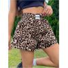 imageOYOANGLE Womens Leopard Print Elastic High Waist Shorts Loose Wide Leg Casual ShortsBrown