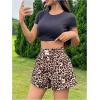 imageOYOANGLE Womens Leopard Print Elastic High Waist Shorts Loose Wide Leg Casual ShortsBrown