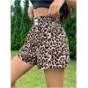 imageOYOANGLE Womens Leopard Print Elastic High Waist Shorts Loose Wide Leg Casual ShortsBrown