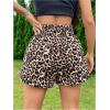 imageOYOANGLE Womens Leopard Print Elastic High Waist Shorts Loose Wide Leg Casual ShortsBrown