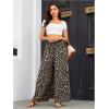 imageOYOANGLE Womens Leopard Print Elastic High Waist Wide Leg Pants Tie Front Pockets Loose Casual TrousersBrown Black