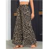 imageOYOANGLE Womens Leopard Print Elastic High Waist Wide Leg Pants Tie Front Pockets Loose Casual TrousersBrown Black