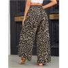 imageOYOANGLE Womens Leopard Print Elastic High Waist Wide Leg Pants Tie Front Pockets Loose Casual TrousersBrown Black
