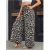 imageOYOANGLE Womens Leopard Print Elastic High Waist Wide Leg Pants Tie Front Pockets Loose Casual TrousersGrey