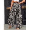 imageOYOANGLE Womens Leopard Print Elastic High Waist Wide Leg Pants Tie Front Pockets Loose Casual TrousersGrey