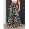 imageOYOANGLE Womens Leopard Print Elastic High Waist Wide Leg Pants Tie Front Pockets Loose Casual TrousersGrey