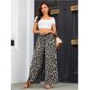 imageOYOANGLE Womens Leopard Print Elastic High Waist Wide Leg Pants Tie Front Pockets Loose Casual TrousersGrey