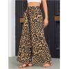 imageOYOANGLE Womens Leopard Print Elastic High Waist Wide Leg Pants Tie Front Pockets Loose Casual TrousersKhaki