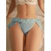 imageOYOANGLE Womens Lingerie Lace Ruffle Panties Bowknot Mid Waist Thongs UnderwearBlue