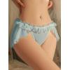 imageOYOANGLE Womens Lingerie Lace Ruffle Panties Bowknot Mid Waist Thongs UnderwearBlue