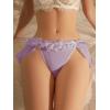 imageOYOANGLE Womens Lingerie Lace Ruffle Panties Bowknot Mid Waist Thongs UnderwearPurple
