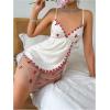 imageOYOANGLE Womens Mesh Floral Embroidered Nightgowns V Neck Spaghetti Strap Mini Nightdress SleepwearWhite and Red