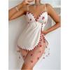 imageOYOANGLE Womens Mesh Floral Embroidered Nightgowns V Neck Spaghetti Strap Mini Nightdress SleepwearWhite and Red